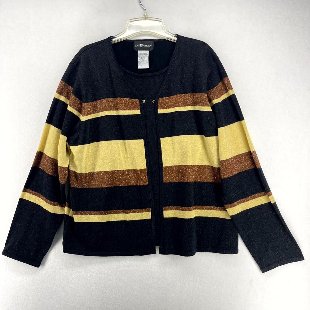 Sag Harbor Sparkly Black/Brown/Tan Cardigan/Long Sleeve Duo Ladies‎ Size XL
